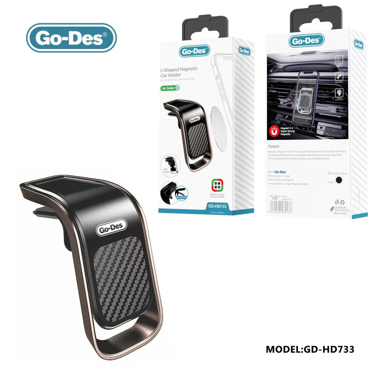 Go-Des L type strong magents car air vent magnetic mobile phone stand holder cell phone mount bracket