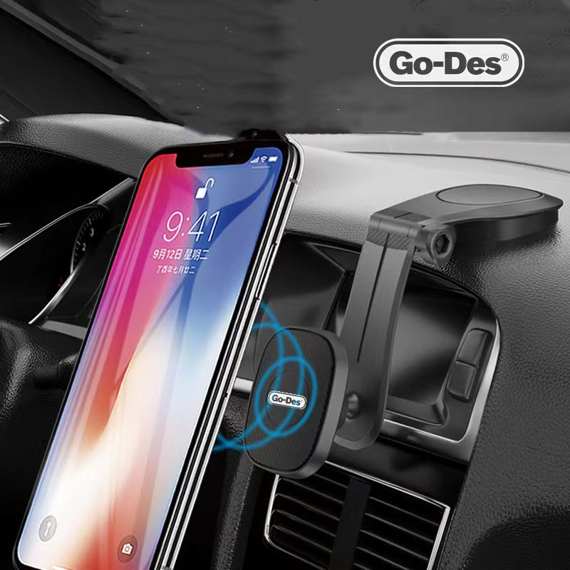 Go-Des Magnetic Universal Foldable Dashboard Car Phone Holder Multi-angle Adjustable Magnet Car Phone Mount Stand