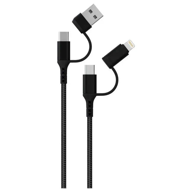 Green Braided 2 in 2 Fast Charging Cable 1.2M 3A - Black