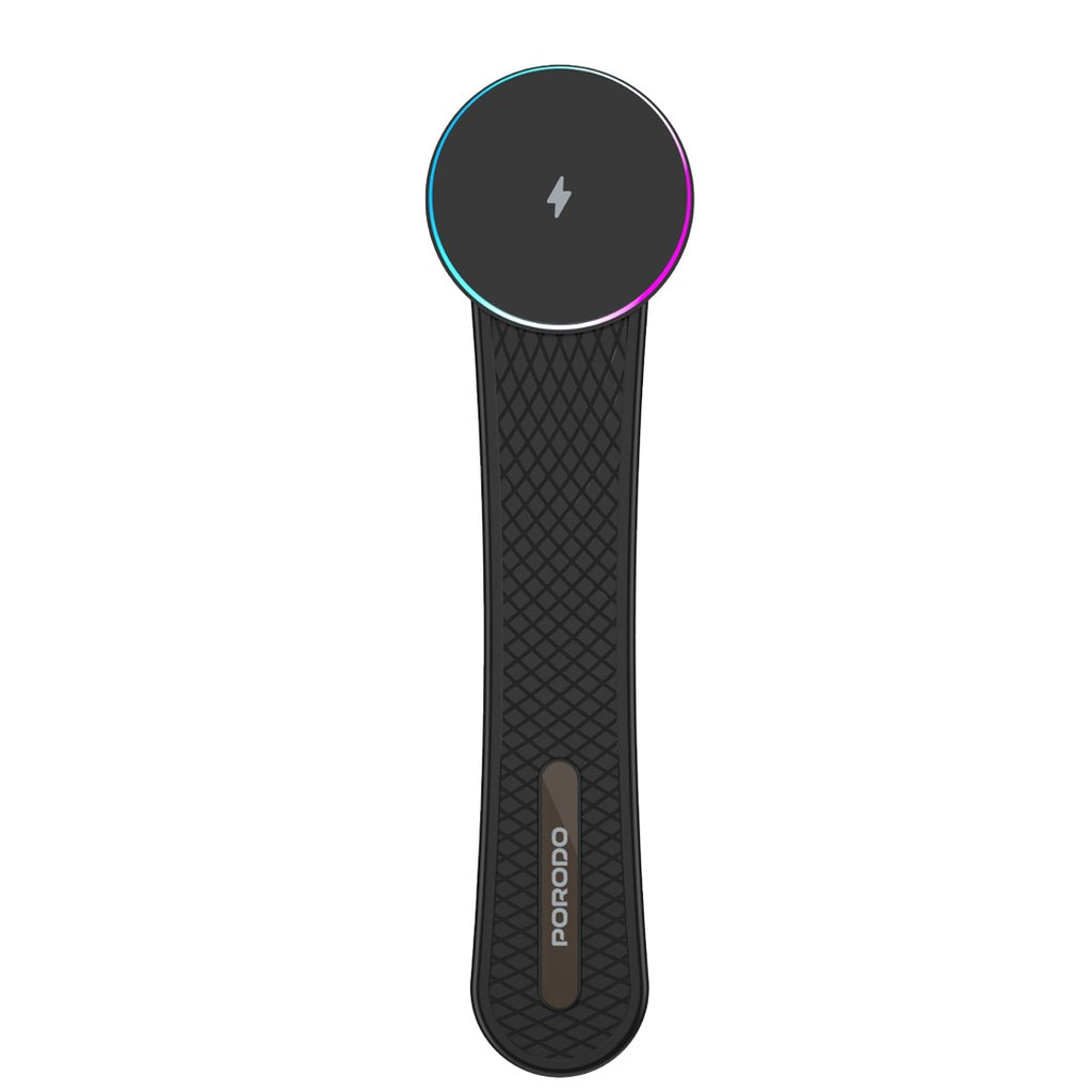 Porodo 15W Magnetic Wireless Car Mount with Dual Port Car Charger & C-C Cable 1M- Black