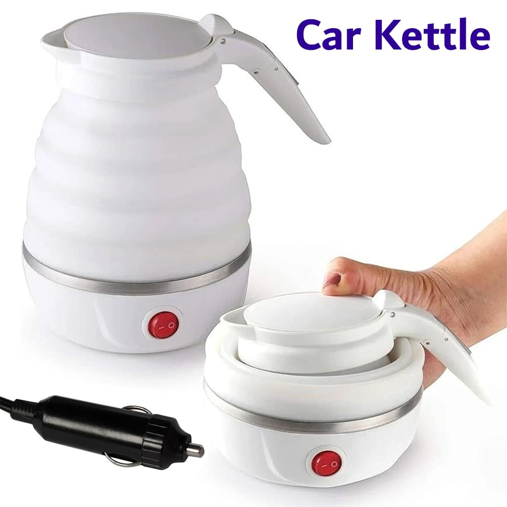 Electric Foldable Travel Kettle For Car with Car Charging Power Cable, DLC DLC-HT2253 – White 600ml