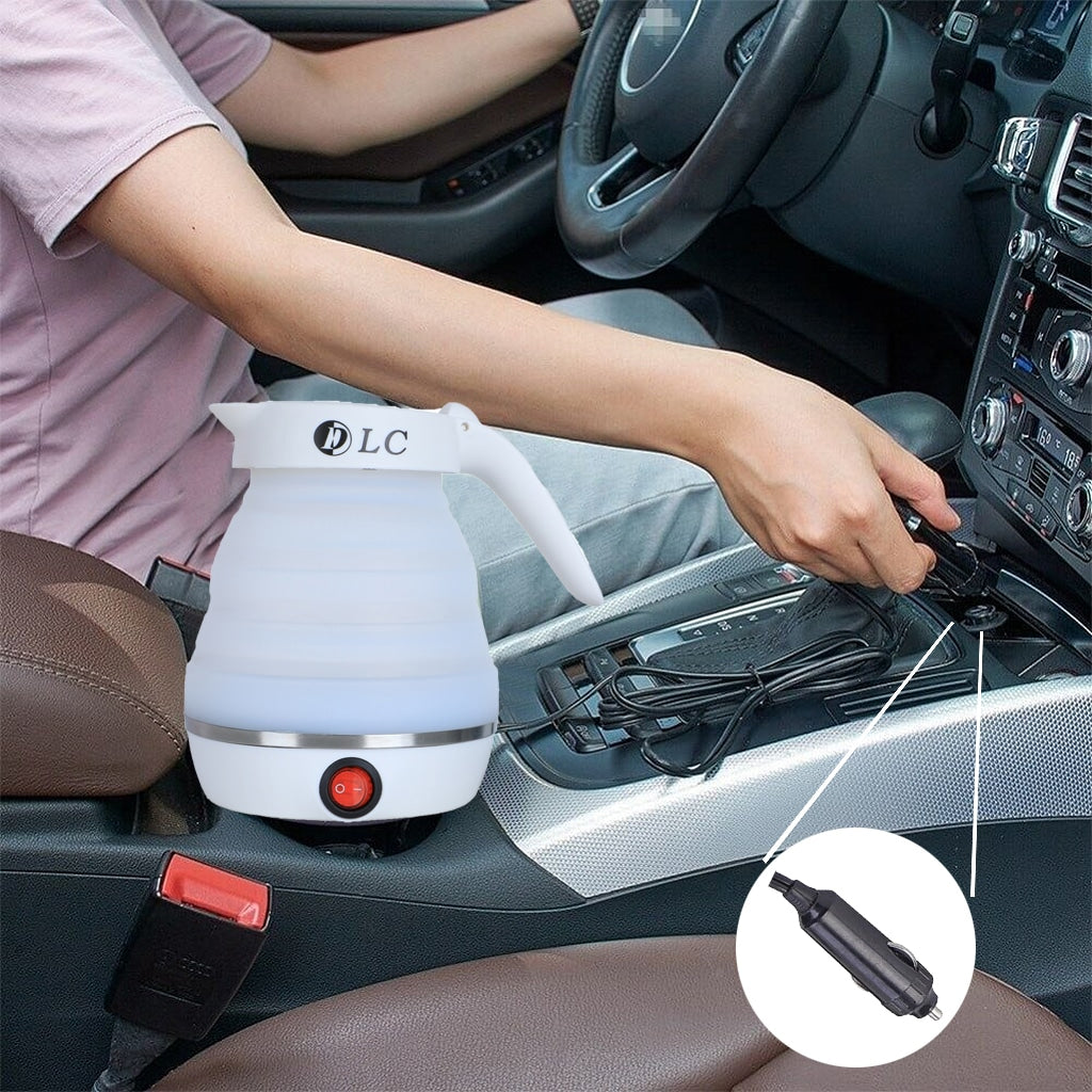 Electric Foldable Travel Kettle For Car with Car Charging Power Cable, DLC DLC-HT2253 – White 600ml