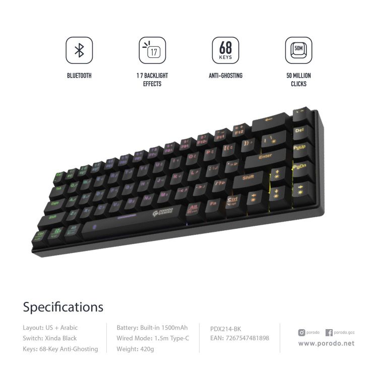Gaming Keyboard (Mechanical ) with Wired and Bluetooth 