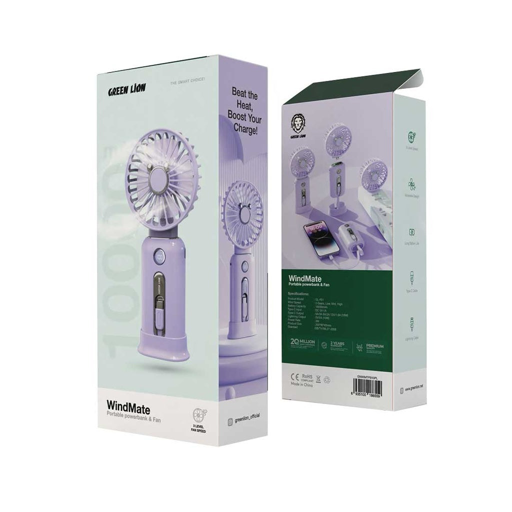 Green Lion Wind Mate Portable Power Bank & Fan - Purple