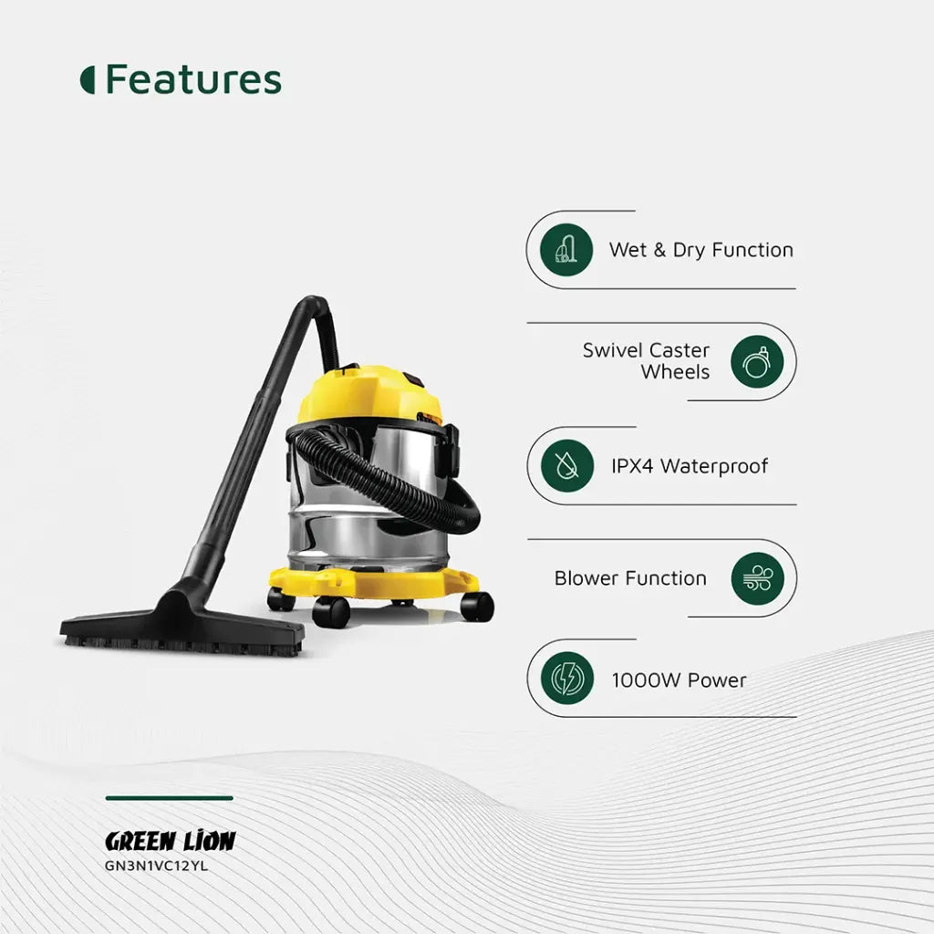 Green Lion Ultra 3 In 1 Vacuum Cleaner 12L - Yellow