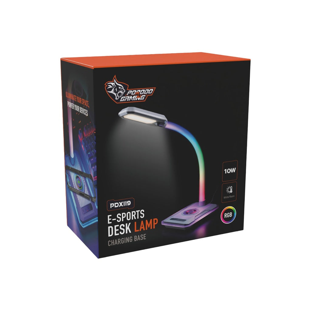 Porodo Gaming E-Sports Desk Lamp with Charging Base - White